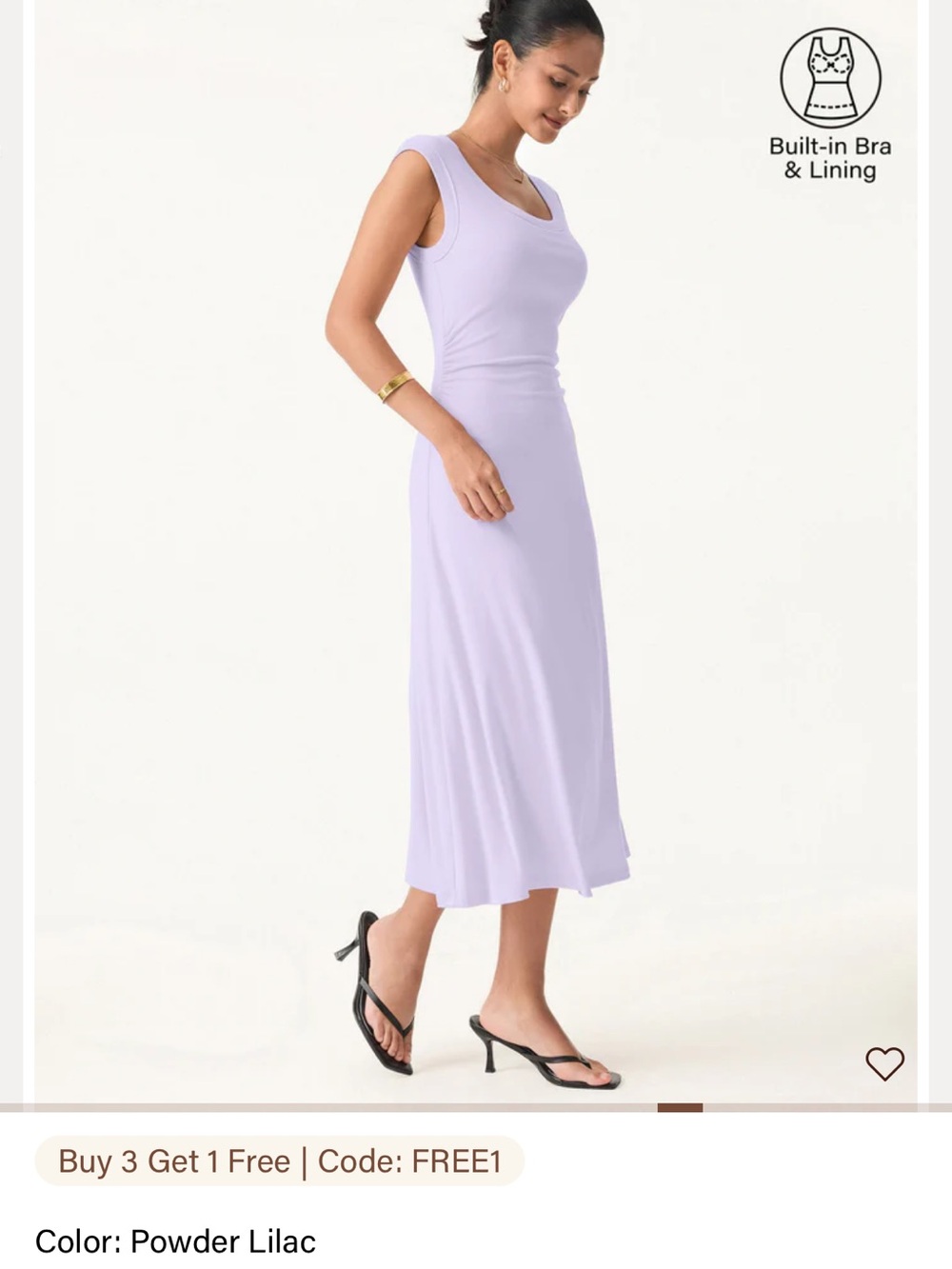 Ogl Sleeveless Powder Lilac Maxi Dress with Built-In Bra